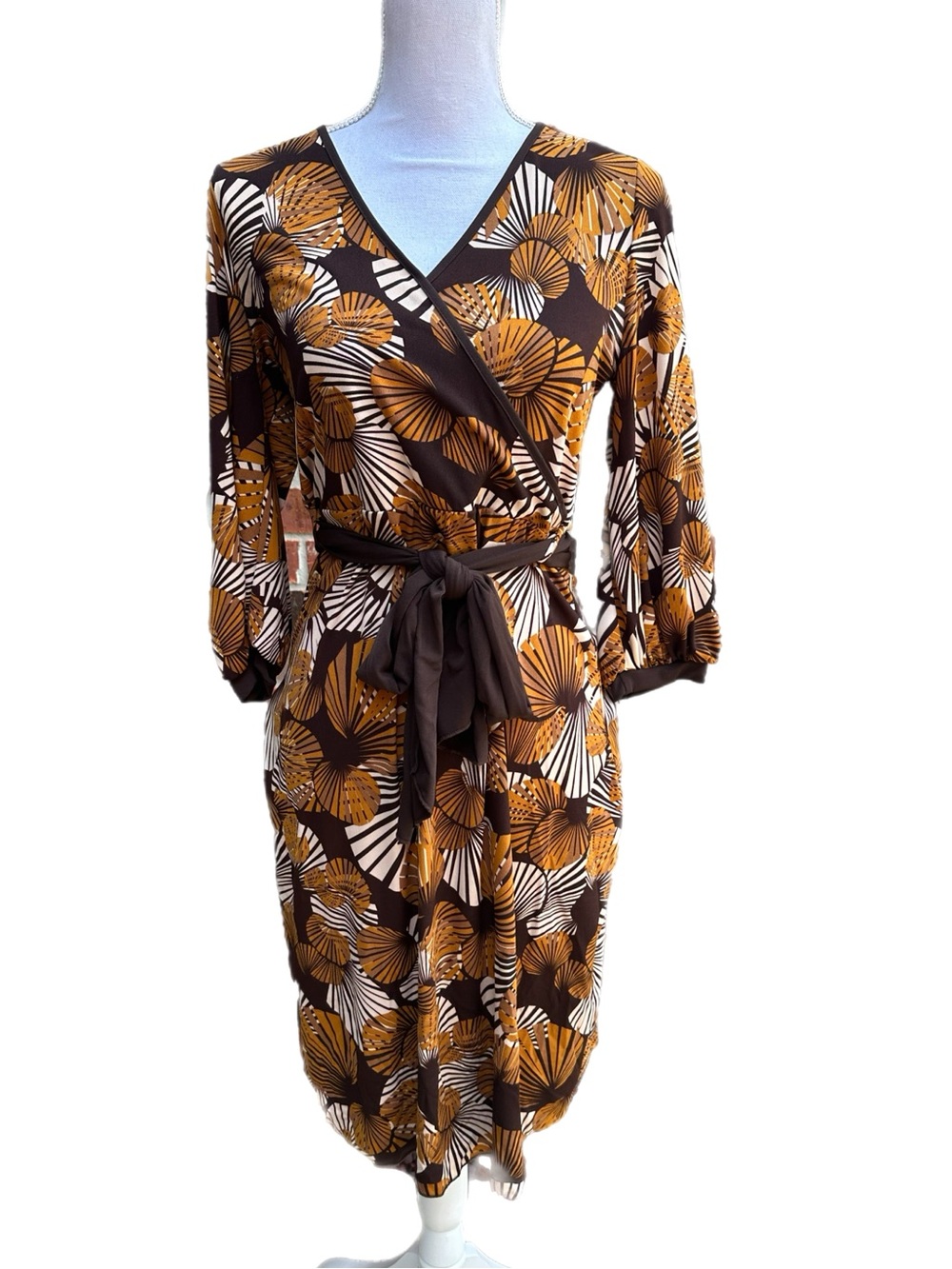 Wrap Dress with Mustard Floral Fan Print